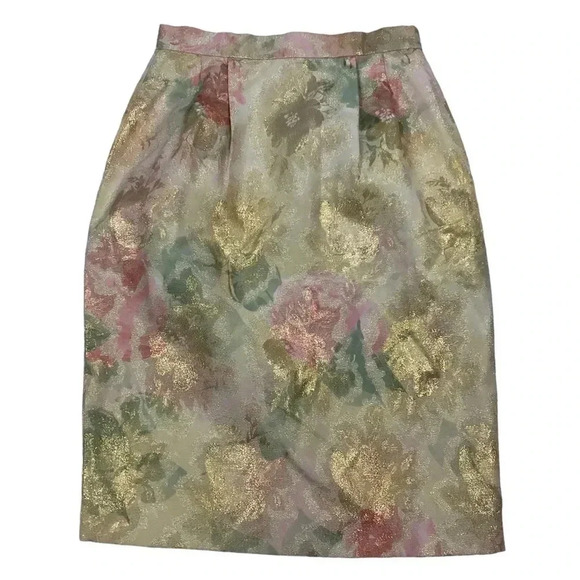 Vintage 90s metallic Floral brocade pencil skirt​ - Picture 1 of 6